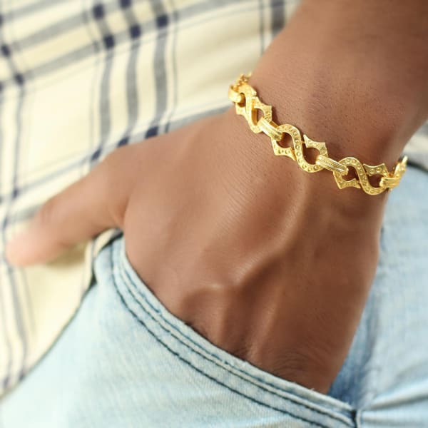 Gold Finish Link Chain Men's Bracelet