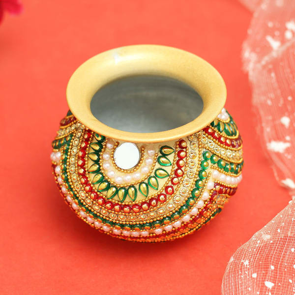 Gold Plated Designer Karwa Chauth Thali Set: Gift/Send Karwa Chauth ...