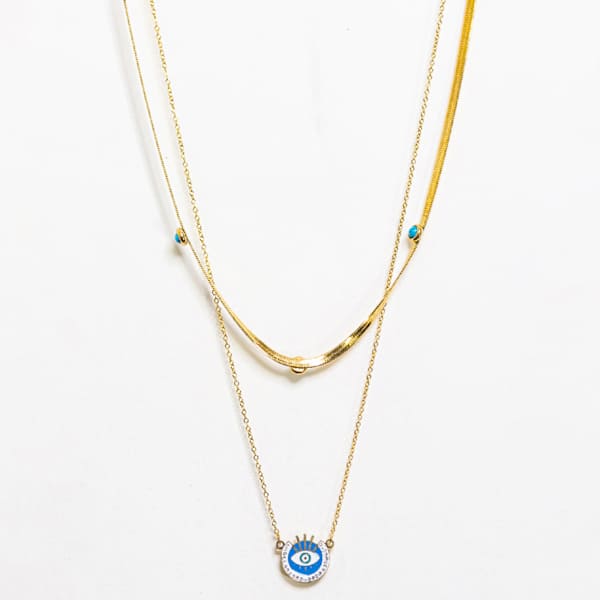 Gold Plated Double Layered Evil Eye Necklace