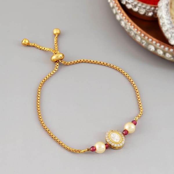 Gold Plated Kundan Bracelet Rakhi: Gift/Send Rakhi Gifts Online ...