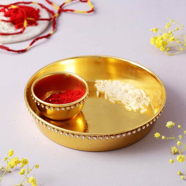 Gold Plated Tilak Thali With Moli