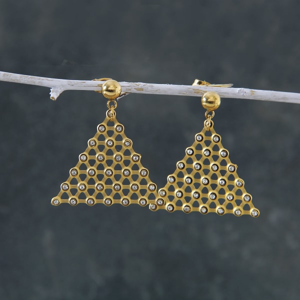 Gold Plated Triangular Dangler Earrings
