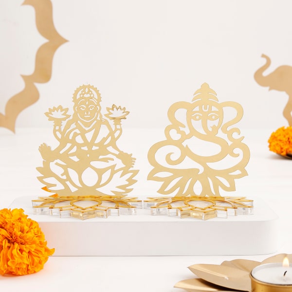 Golden Acrylic Ganesha And Laxmi Ji