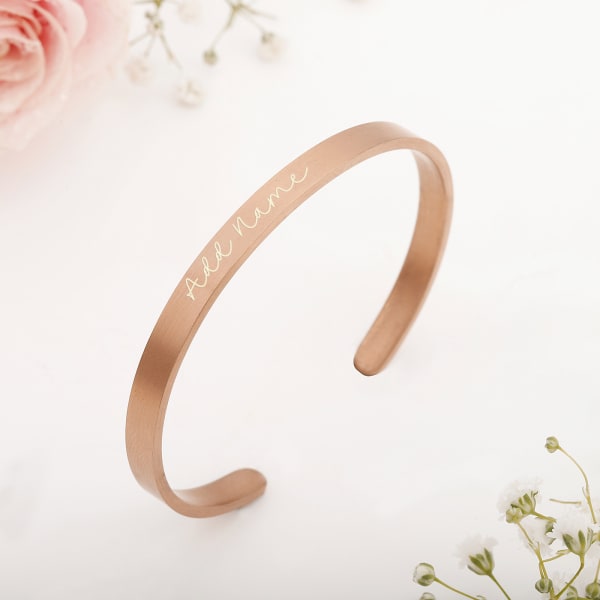 Golden Allure - Personalized Rose Gold Cuff Bracelet For Women
