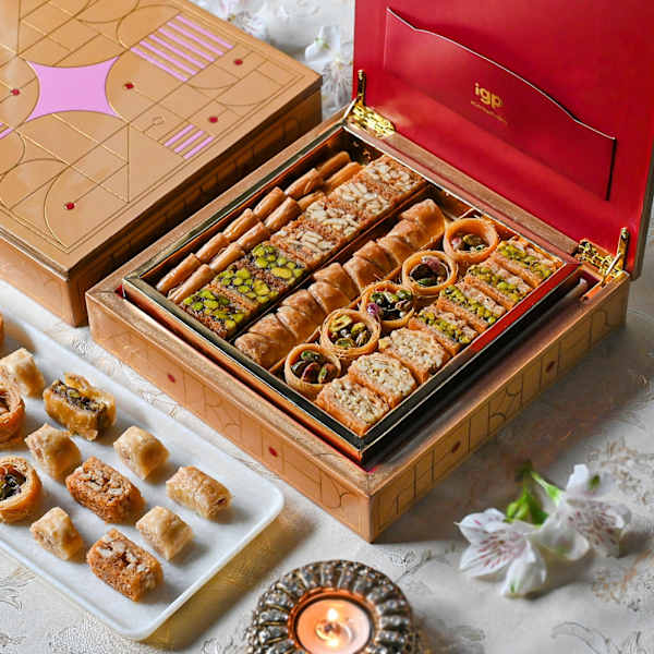 Golden Baklava Delight Gift Box For Diwali