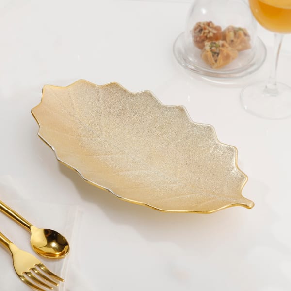 Golden Ceramic Leaf Plate