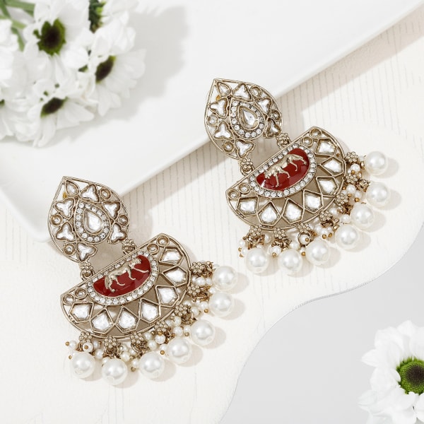 Golden Jaguar Meenakari Earrings