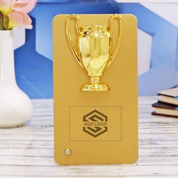 Golden Metal Table Trophy - Customize With Logo