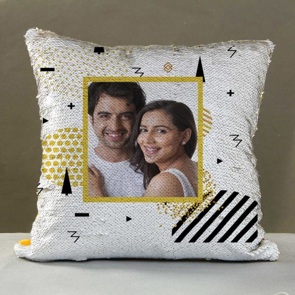 Golden Personalized Sequin Cushion