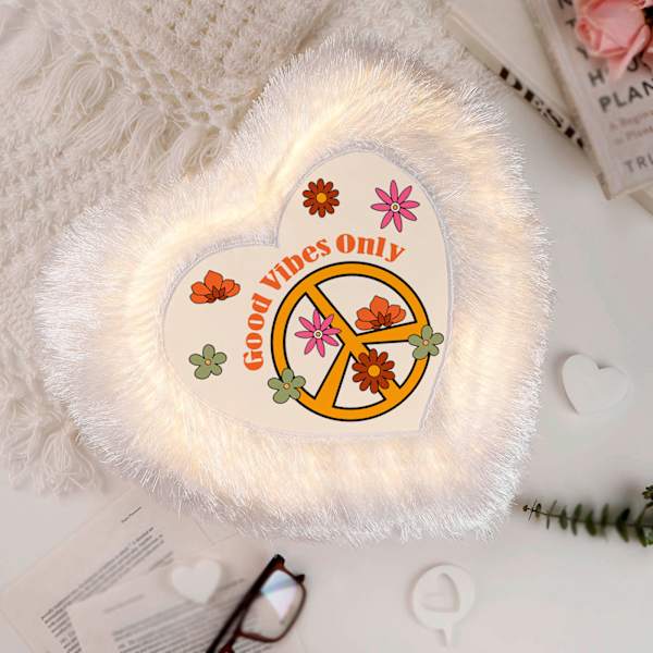 Good Vibes Only Heart LED Fur Cushion