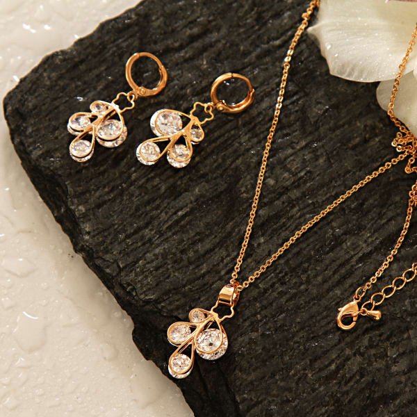 Gorgeous Gold Plated Necklace Set with CZ Stud Drops