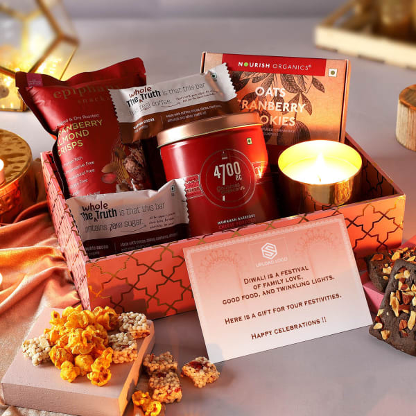 Gourmet Snacks And Candle Diwali Hamper - Customized With Logo