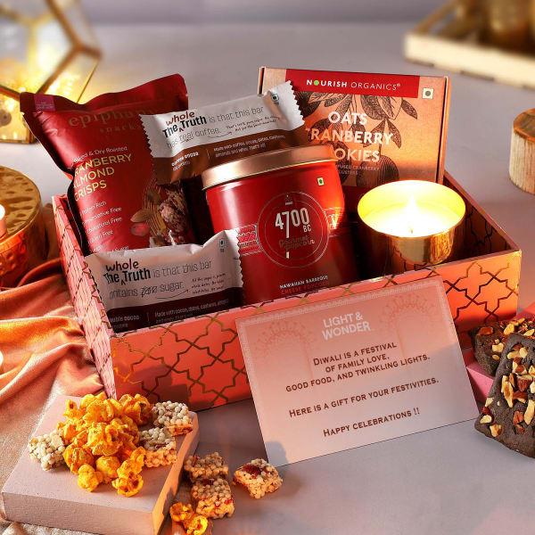 Gourmet Snacks And Candle Diwali Hamper - Customized With Logo