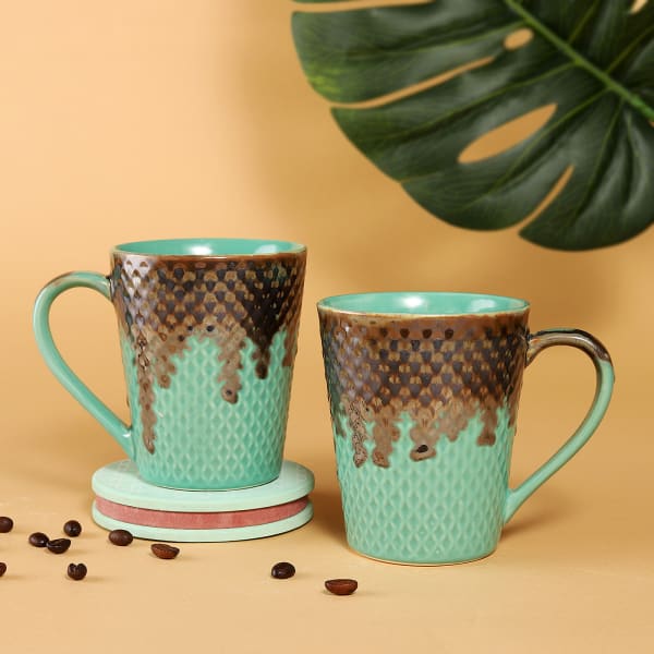Green And Brown Dual DIpped Ceramic Mugs (Set of 2)