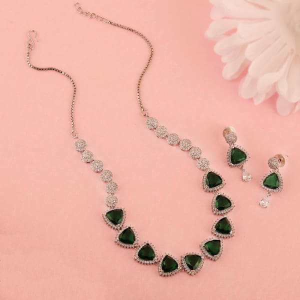 Green And White CZ Necklace Set