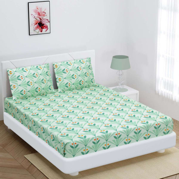 Green Blossom Double Bedsheet Set