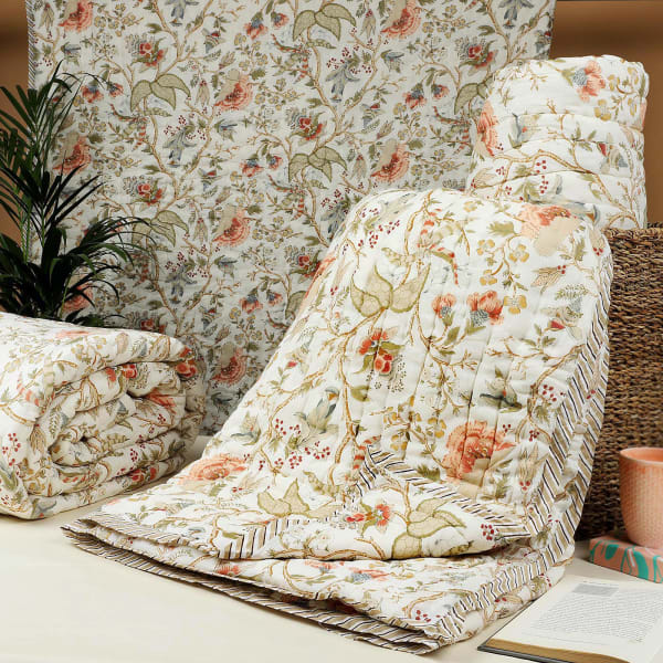 Green Reversible Jaipur Block Print Double Bed Quilt