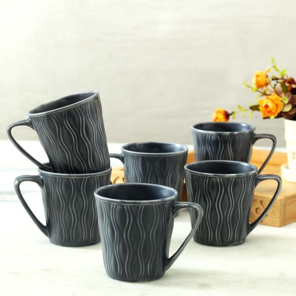 Grey Ceramic Mugs - Set of 6