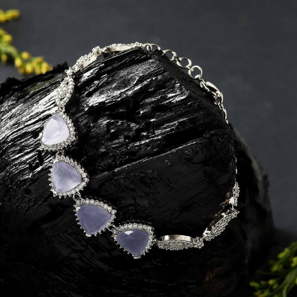 Grey CZ Stones Studded Silver Plated Women's Bracelet