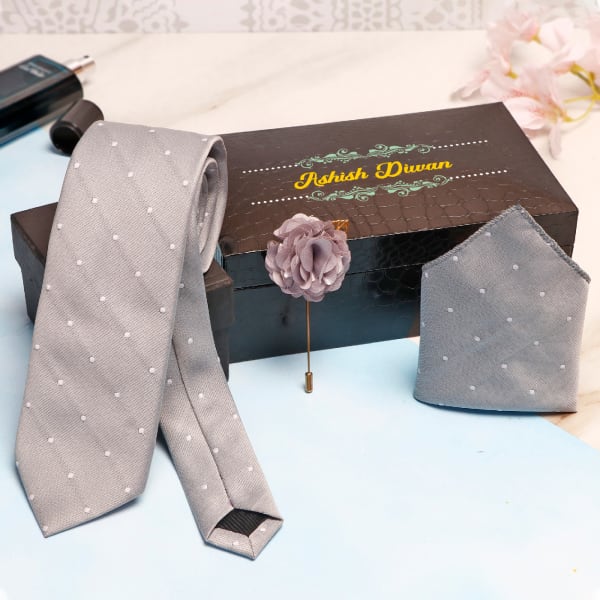 Grey Necktie Set in Personalized Gift Box