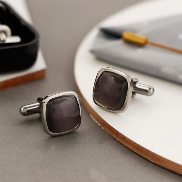 Grey Stone Rounded Square Men's Cufflinks