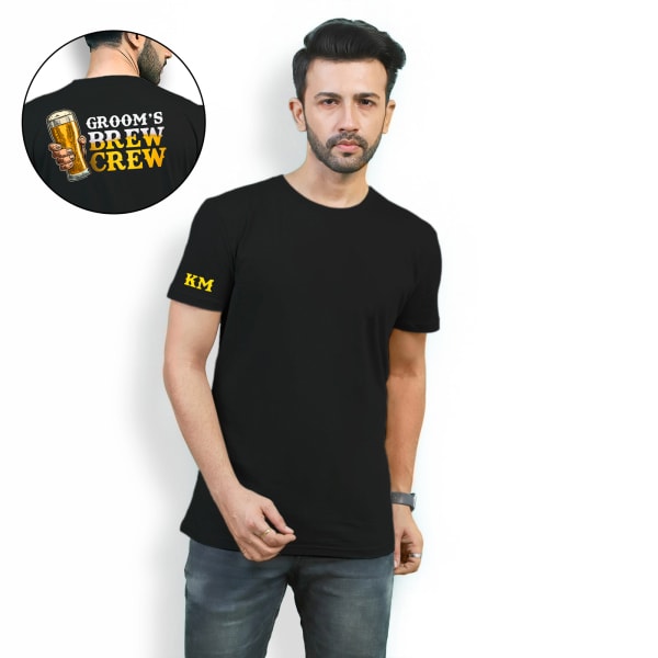 Groom's Brew Crew Personalized Men's T-shirt - Black
