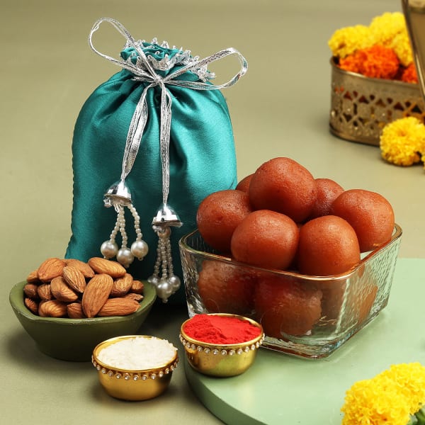 Gulab Jamun With Almonds In Potli Bhai Dooj Gift