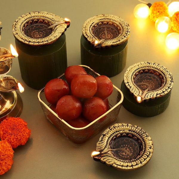 Gulab Jamun with Diwali Diya Set & Almonds: Gift/Send Diwali Gifts ...