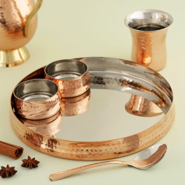 Hammered Copper And Stainless Steel Dinner Set (Set of 5)