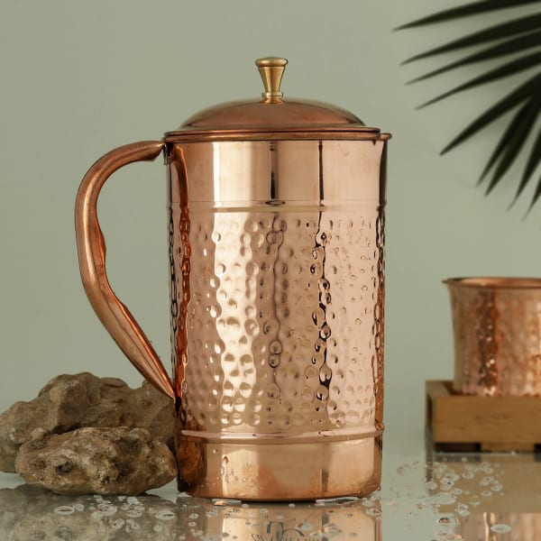 Hammered Copper Water Jug With Lid