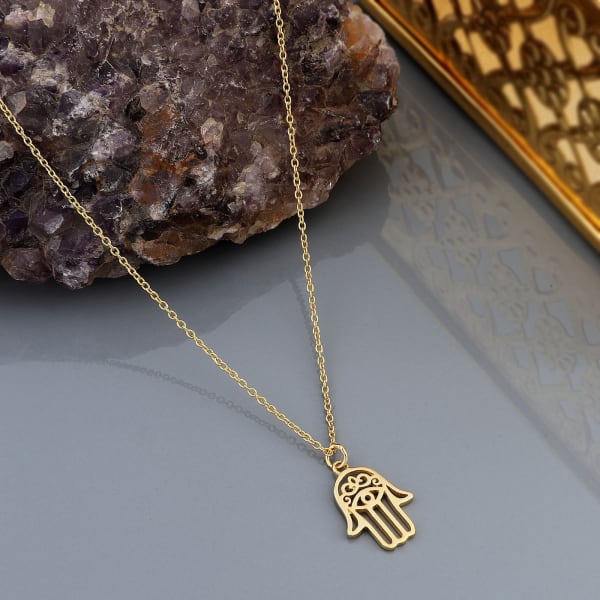 Hamsa 18K Gold Plated Silver Pendant With Chain