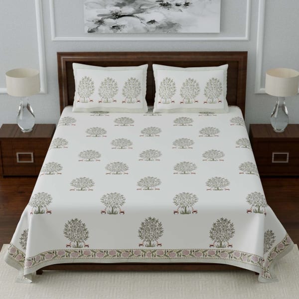 Hand Block Printed Double Bedsheet with Pillow Covers