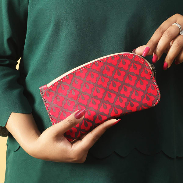 Hand Block Printed Leather Pouch Clutch
