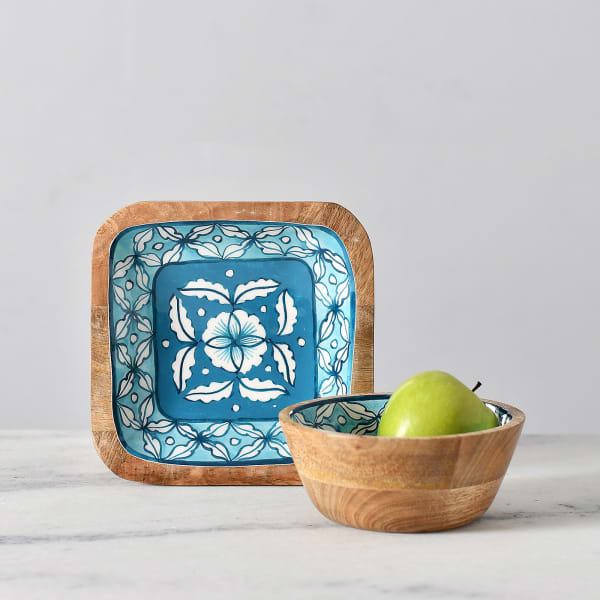 Hand Painted Wooden Serving Platter and Bowl Set Gift/Send Home and