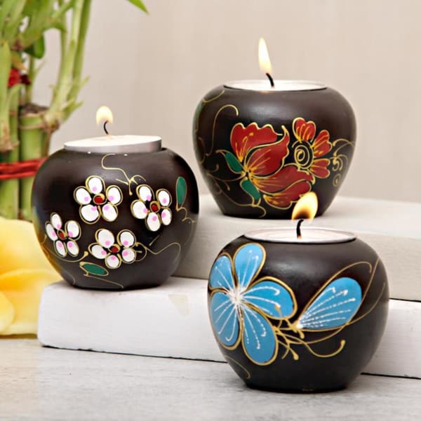 Handpainted Wooden Votive Holder 3 pcs Set Gift/Send Home and Living