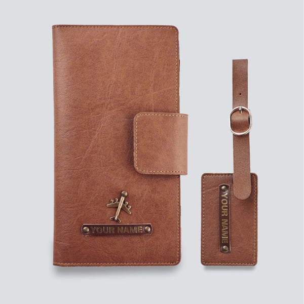 Handy Personalized Travel Wallet Combo - Tan