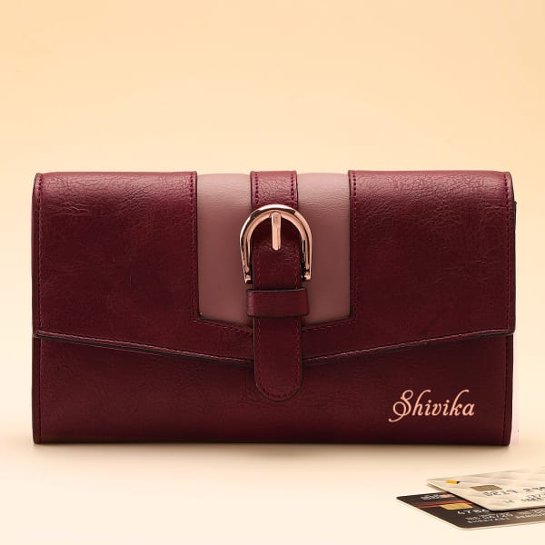 Handy Personalized Wallet WIth Buckle For Women - Maroon