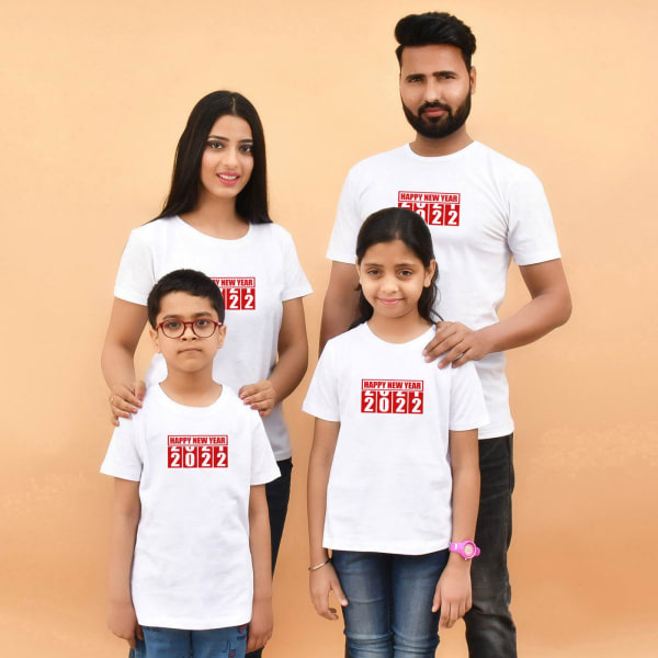 Happy 2022 Cotton T-Shirt For Family - White