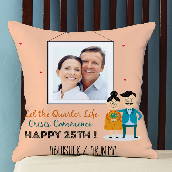 Happy 25th Personalized Satin Pillow