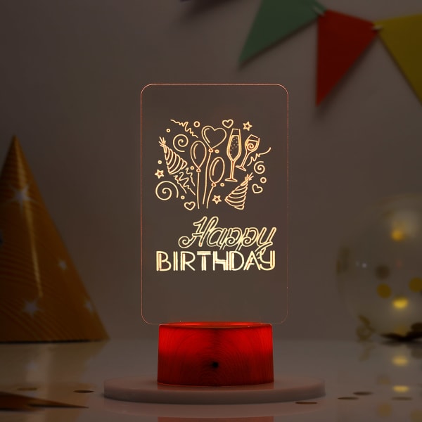 Happy Birthday Brown Base LED Lamp