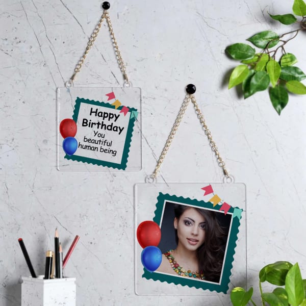 Happy Birthday Personalized Hanging Photo Frames (Set of 2)