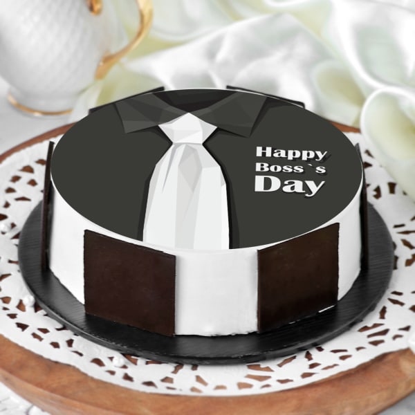 Happy Boss's Day White Tie Poster Cake (Half Kg)