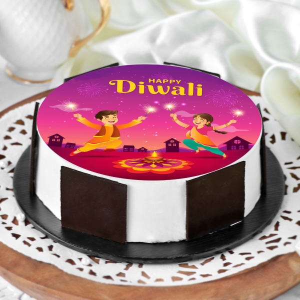 Happy Diwali Fireworks & People Poster Cake (Half Kg)