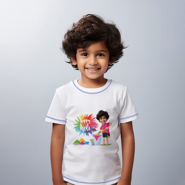 Happy Holi Personalized Caricature T-shirt For Kids