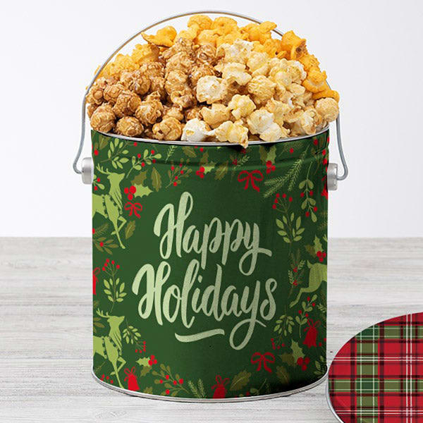 Happy Holiday Reindeer Popcorn Tin