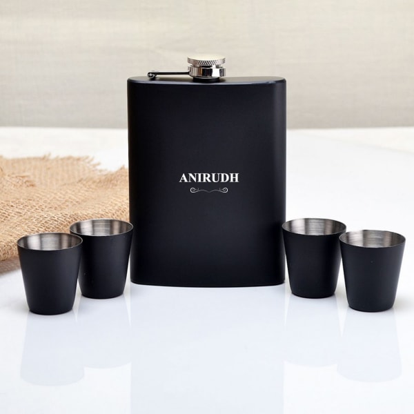 Happy Hours Personalized Hip Flask Gift Set