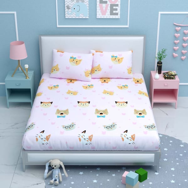 Happy Kittens Printed Double Bedsheet