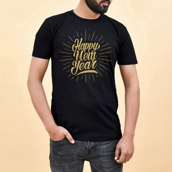Happy New Year Cotton T-Shirt for Men - Black