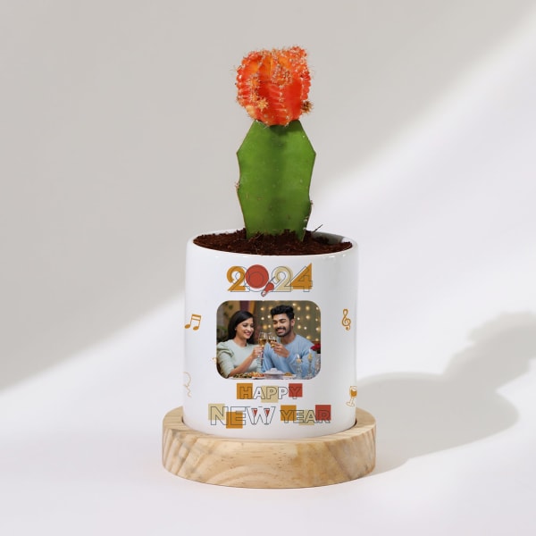 Happy New Year - Moon Cactus Plant With Personalized Pot