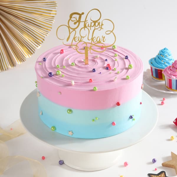 Happy New Year Pink and Blue Cake (1 Kg)